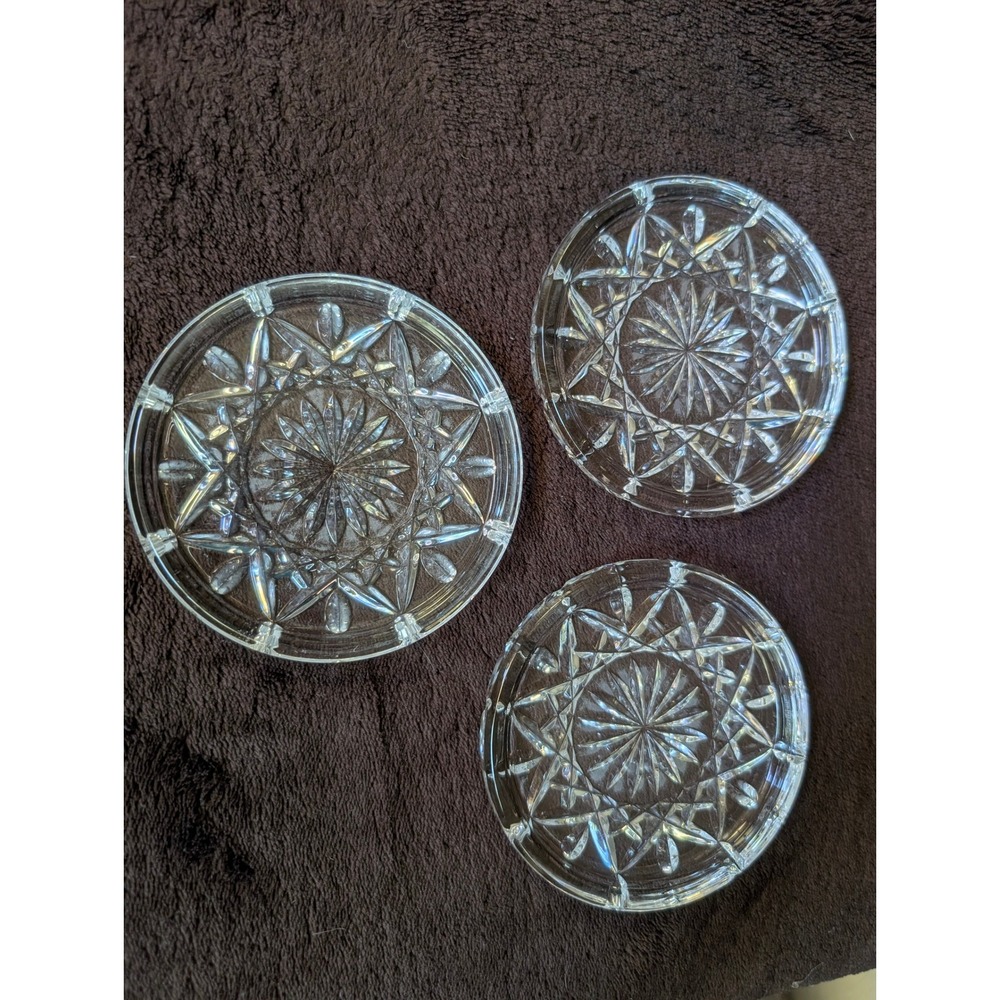 Waterford Crystal Coaster Set Clear Lismore Cut Glass Set of 3